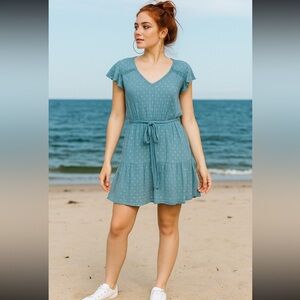 Sweet Wanderer Green Ruffle Dress XL | Lined Flowy V-Neck Belted Summer Style